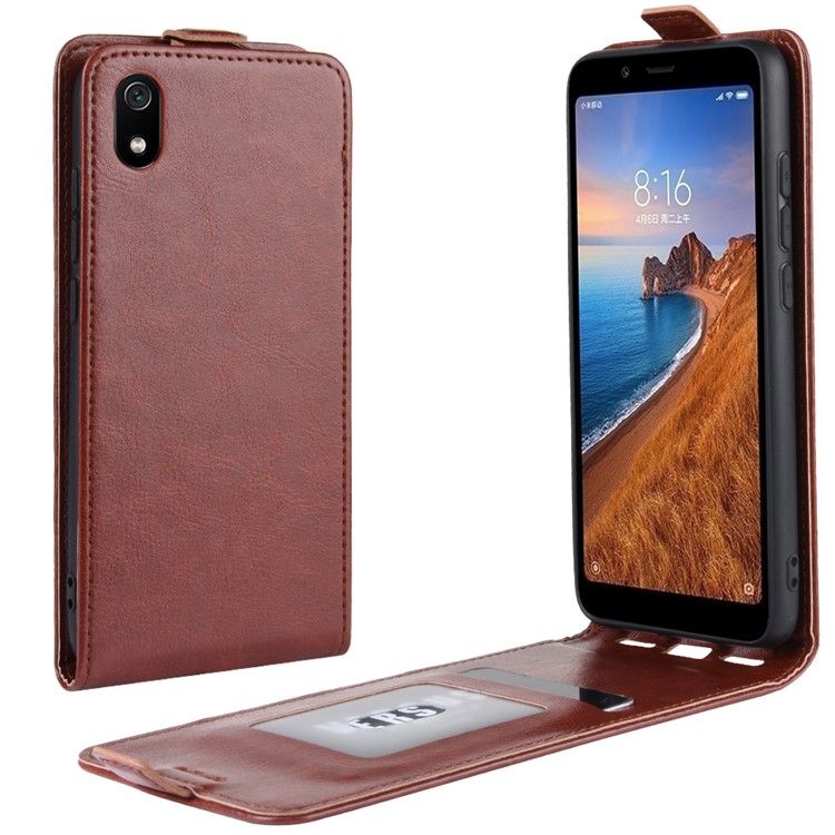 Crazy Cavalo Textura Vertical Flip De Couro Titular Do Telefone Protetor Shell Para Xiaomi Redmi 7a - Castanho