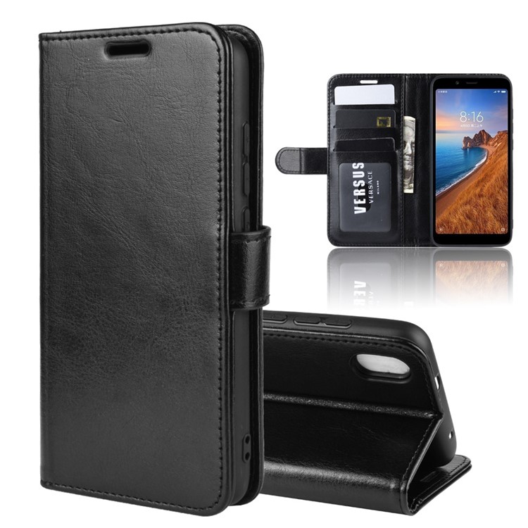 Pazzo Cavallino In Pelle PU Custodia Portafoglio Con Flip Protettivo Per Xiaomi Redmi 7A - Nero-1