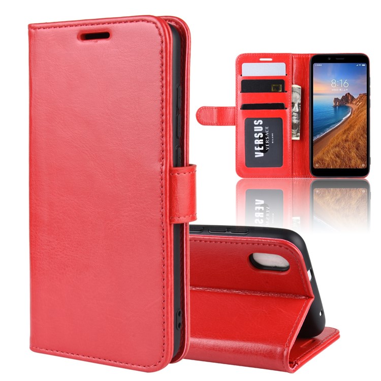 Crazy Horse PU Leather Stand Wallet Flip Protective Phone Casing for Xiaomi Redmi 7A - Red-1