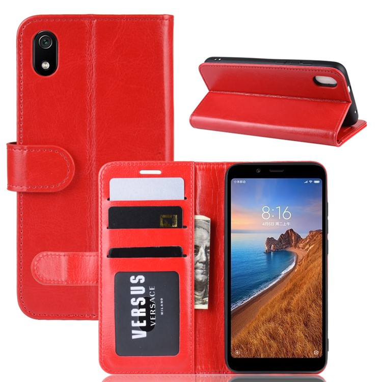 Crazy Horse PU Leather Stand Wallet Flip Protective Phone Casing for Xiaomi Redmi 7A - Red-8