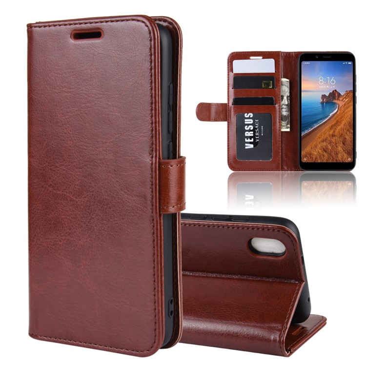 Crazy Horse PU Leather Stand Wallet Flip Protective Phone Casing for Xiaomi Redmi 7A - Brown-1