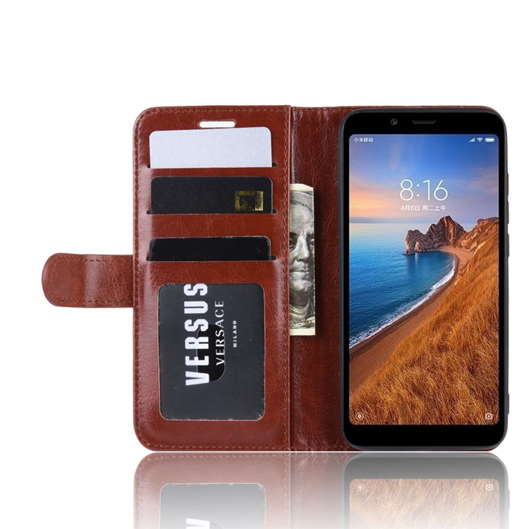 Crazy Horse PU Leather Stand Wallet Flip Protective Phone Casing for Xiaomi Redmi 7A - Brown-5