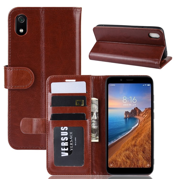 Crazy Horse PU Leather Stand Wallet Flip Protective Phone Casing for Xiaomi Redmi 7A - Brown-8