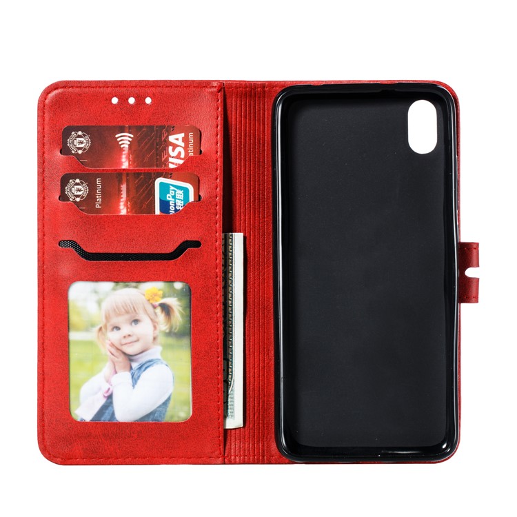 Estojo De Carteira De Couro Padrão Impresso Gato Stand Para Xiaomi Redmi 7a - Vermelho-4