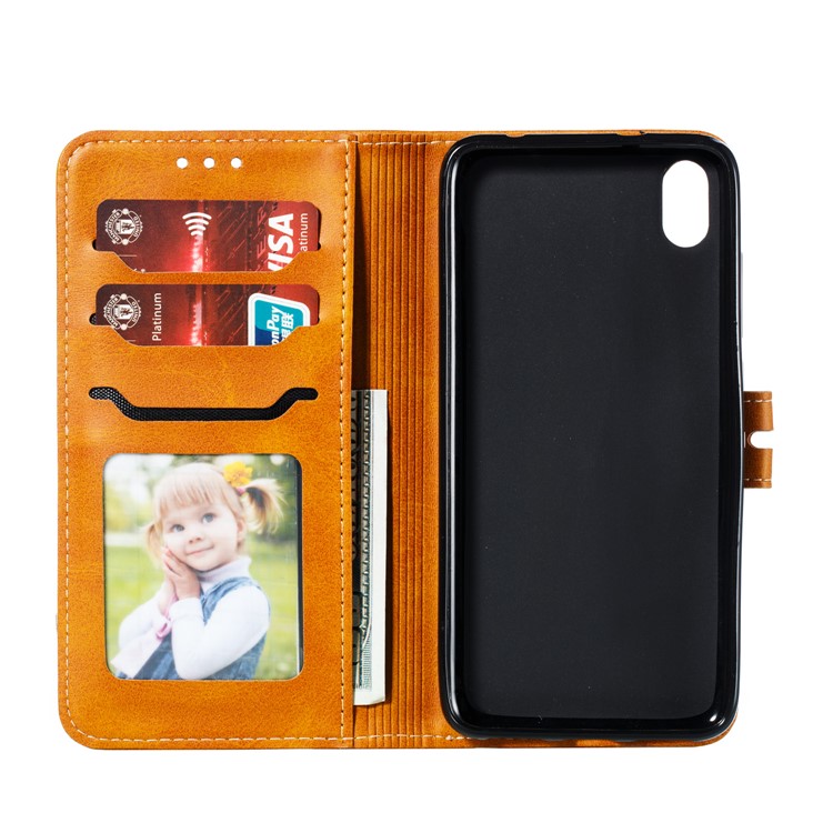 Imprinted Cat Pattern Leather Wallet Stand Case for Xiaomi Redmi 7A - Brown-4