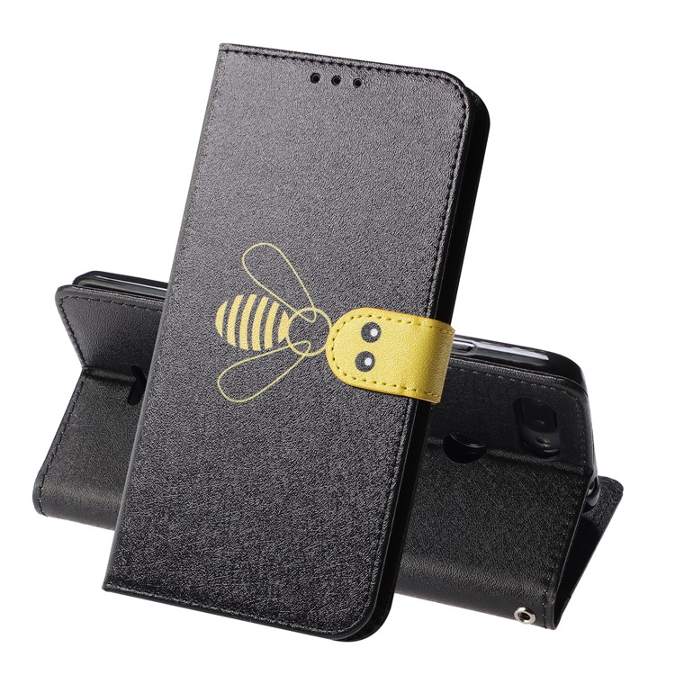 Bee Pattern Silk Texture Leather Wallet Case for Xiaomi Redmi 6A (Single 12MP Rear Camera) - Black-1