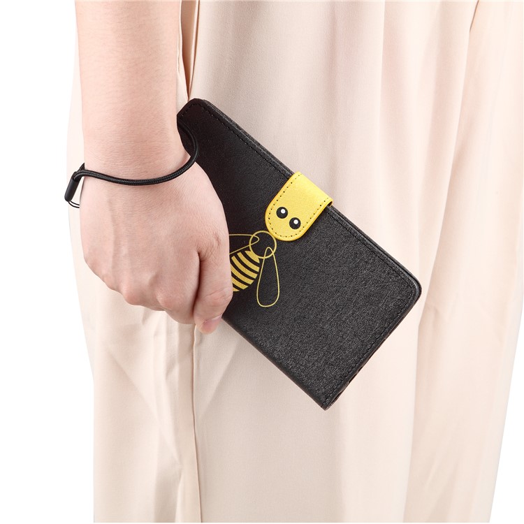 Bee Pattern Silk Texture Leather Wallet Case for Xiaomi Redmi 6A (Single 12MP Rear Camera) - Black-10