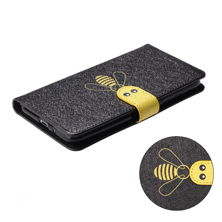 Bee Pattern Silk Texture Leather Wallet Case for Xiaomi Redmi 6A (Single 12MP Rear Camera) - Black-5