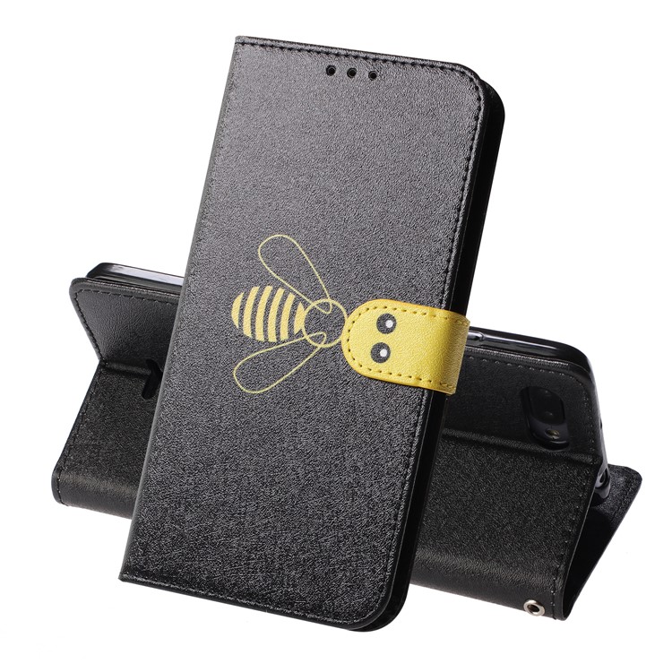 Bee Pattern Silk Texture Leather Wallet Case for Xiaomi Redmi 6 (Dual Camera: 12MP+5MP) - Black-1