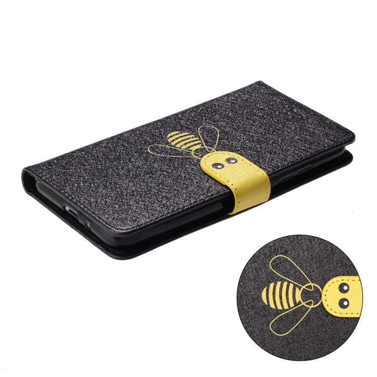 Bee Pattern Silk Texture Leather Wallet Case for Xiaomi Redmi 6 (Dual Camera: 12MP+5MP) - Black-5