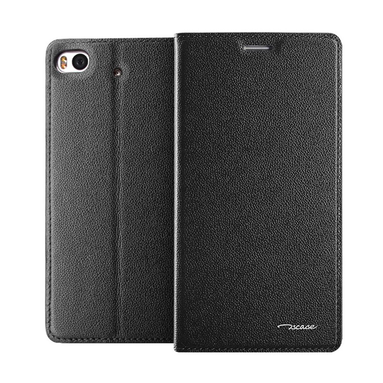 TSCASE for Xiaomi Mi 5s Litchi Full Grain Genuine Leather Phone Case Stand - Black-1