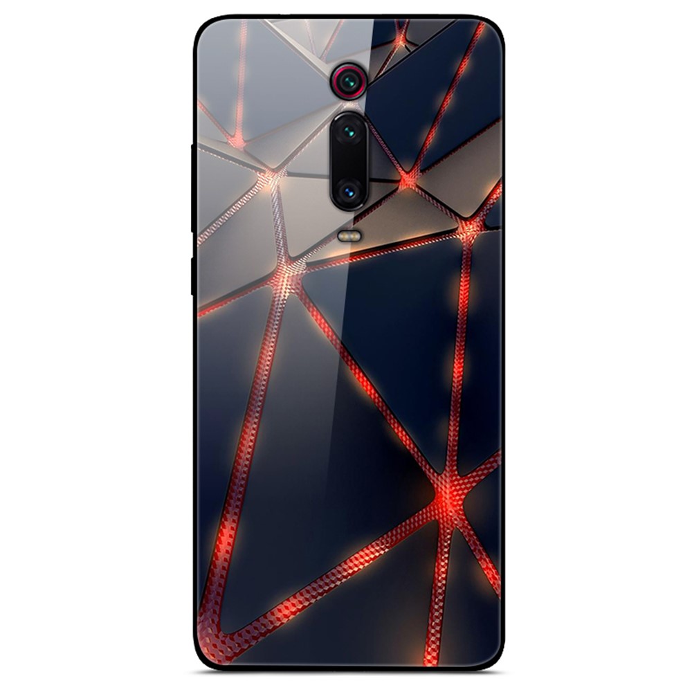 Printing Style Glass+TPU+PC Phone Shell Cover for Xiaomi Redmi K20/Mi 9T/K20 Pro/Mi 9T Pro - Red Lines-1