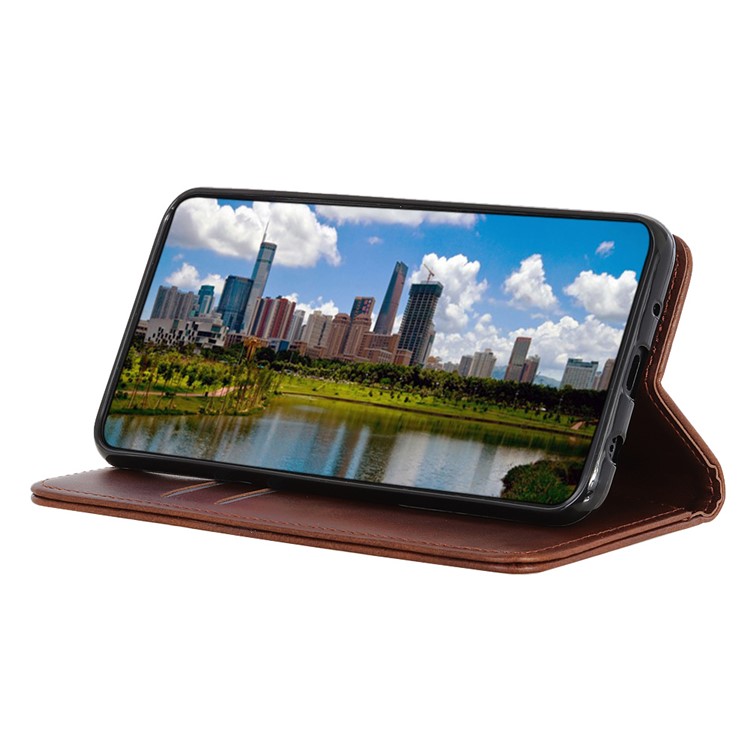 Auto-absorbed Split Leather Phone Cover for Xiaomi Mi CC9 - Dark Brown-4