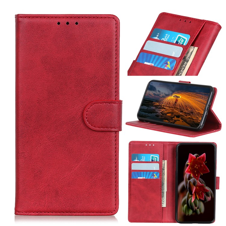 Matte PU Leather Wallet Stand Protective Phone Case for Xiaomi Mi CC9 - Red-1