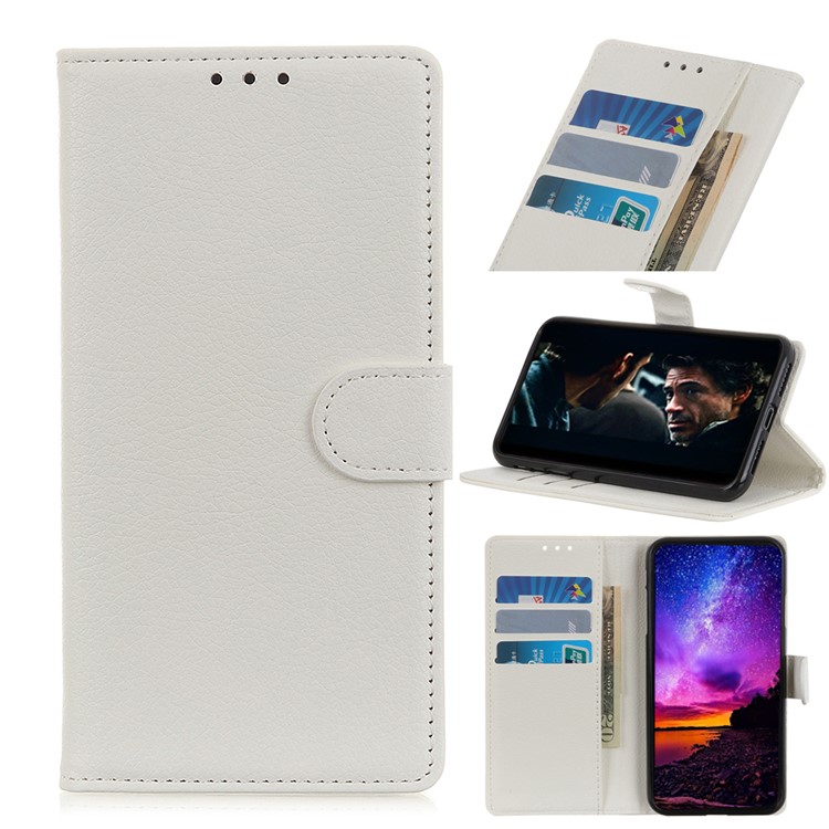 Litchi Skin Leather Wallet Case for Xiaomi Mi CC9 - White-1