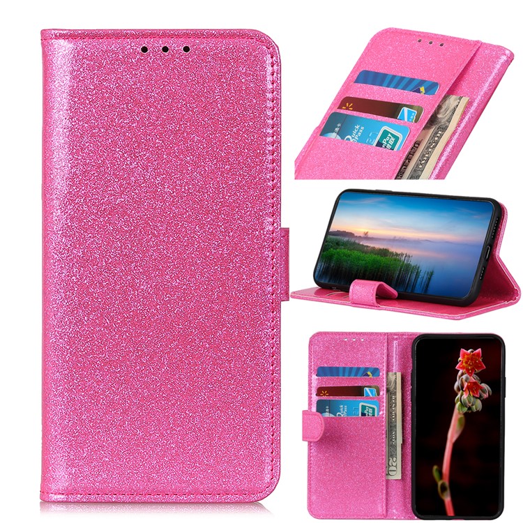 Flash Powder Magnetic Leather Wallet Phone Case for Xiaomi Mi CC9 - Pink-1