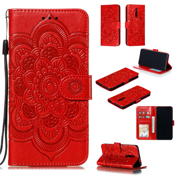 Imprint Mandala Flower Leather Wallet Case for Xiaomi Redmi K20 / Mi 9T / Redmi K20 Pro / Mi 9T Pro - Red-1