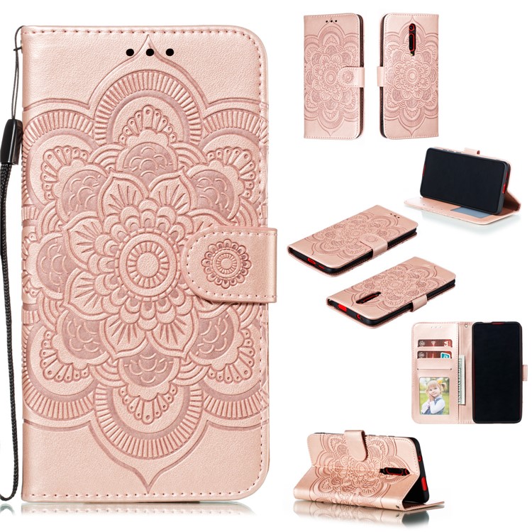 Imprint Mandala Flower Leather Wallet Case for Xiaomi Redmi K20 / Mi 9T / Redmi K20 Pro / Mi 9T Pro - Rose Gold-1