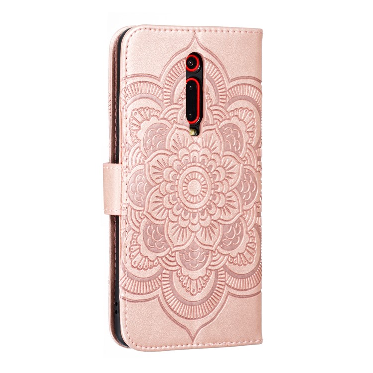 Imprint Mandala Flower Leather Wallet Case for Xiaomi Redmi K20 / Mi 9T / Redmi K20 Pro / Mi 9T Pro - Rose Gold-4