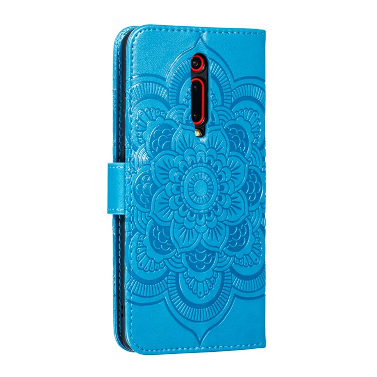 Impressão Manda de Couro de Flor de Flor Estojo Para Xiaomi Redmi K20 / Mi 9t / Redmi K20 Pro / Mi 9T Pro - Azul-4