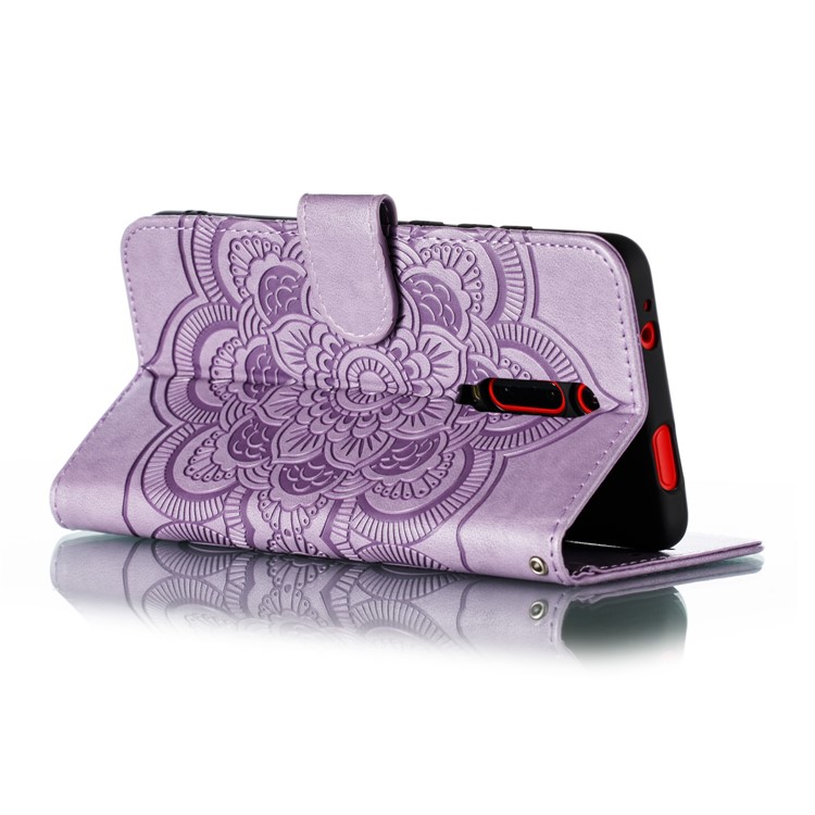 Imprint Mandala Flower Leather Wallet Case for Xiaomi Redmi K20 / Mi 9T / Redmi K20 Pro / Mi 9T Pro - Purple-5