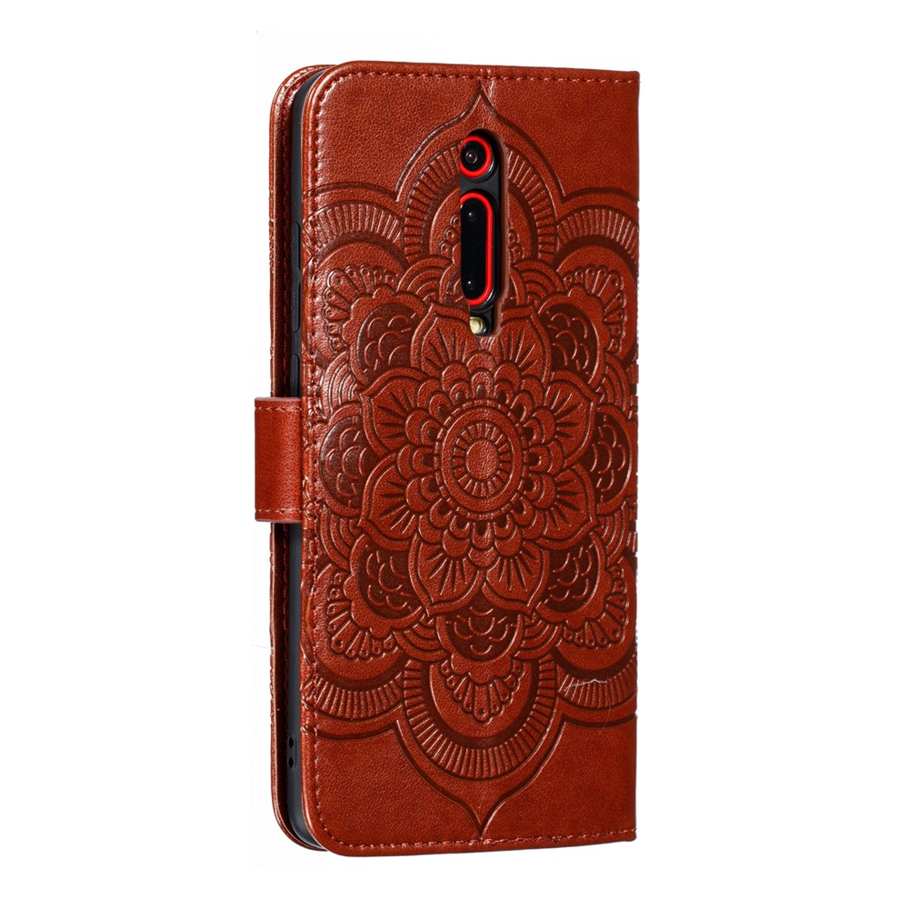 Imprint Mandala Flower Leather Wallet Case for Xiaomi Redmi K20 / Mi 9T / Redmi K20 Pro / Mi 9T Pro - Brown-4