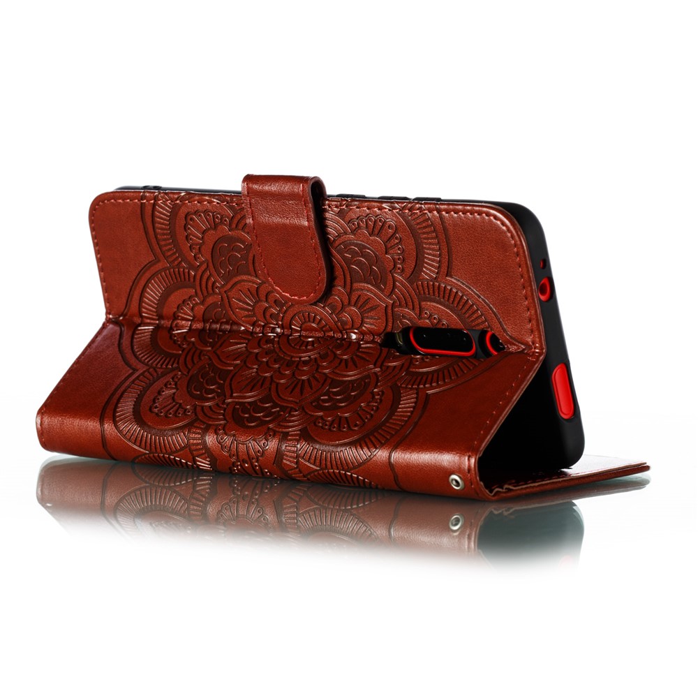 Imprint Mandala Flower Leather Wallet Case for Xiaomi Redmi K20 / Mi 9T / Redmi K20 Pro / Mi 9T Pro - Brown-5