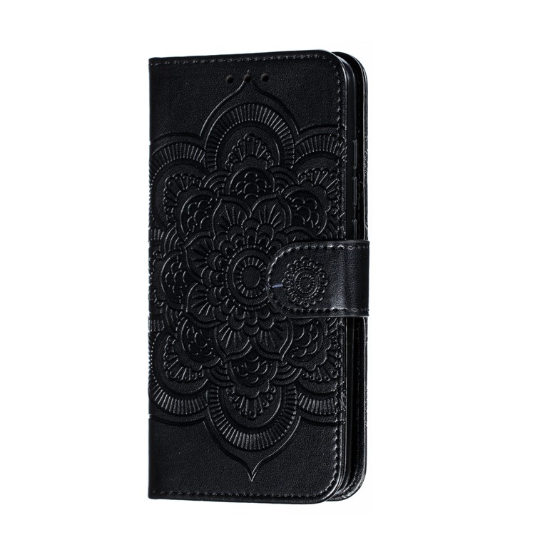 Imprint Mandala Flower Leather Wallet Stand Case for Xiaomi Redmi 7A - Black-3