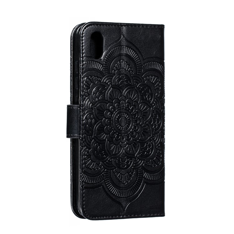 Imprint Mandala Flower Leather Wallet Stand Case for Xiaomi Redmi 7A - Black-4