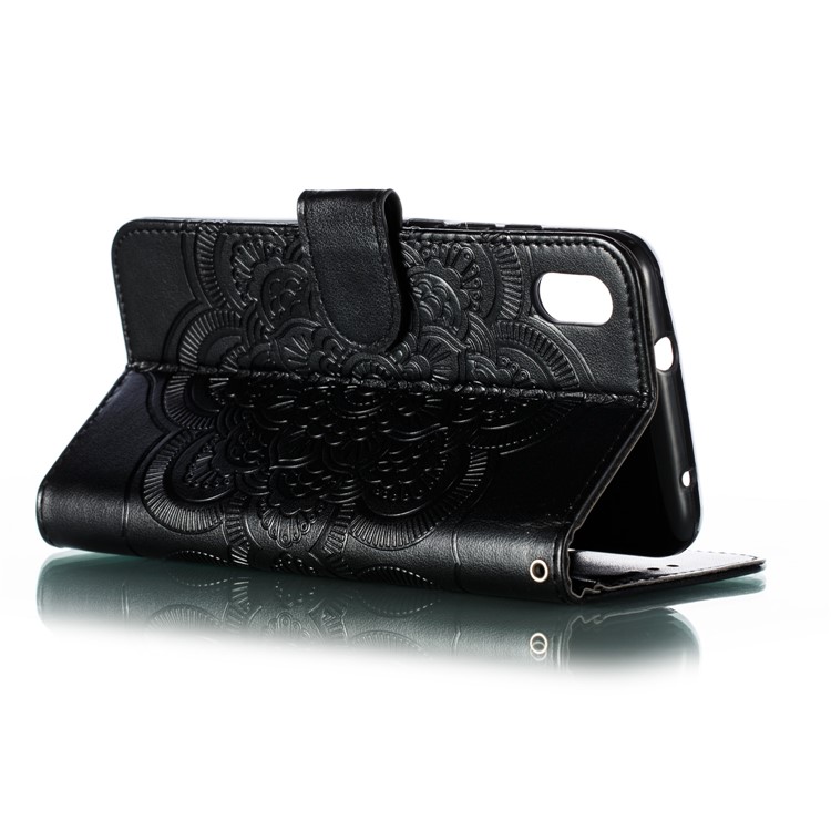 Imprint Mandala Flower Leather Wallet Stand Case for Xiaomi Redmi 7A - Black-5