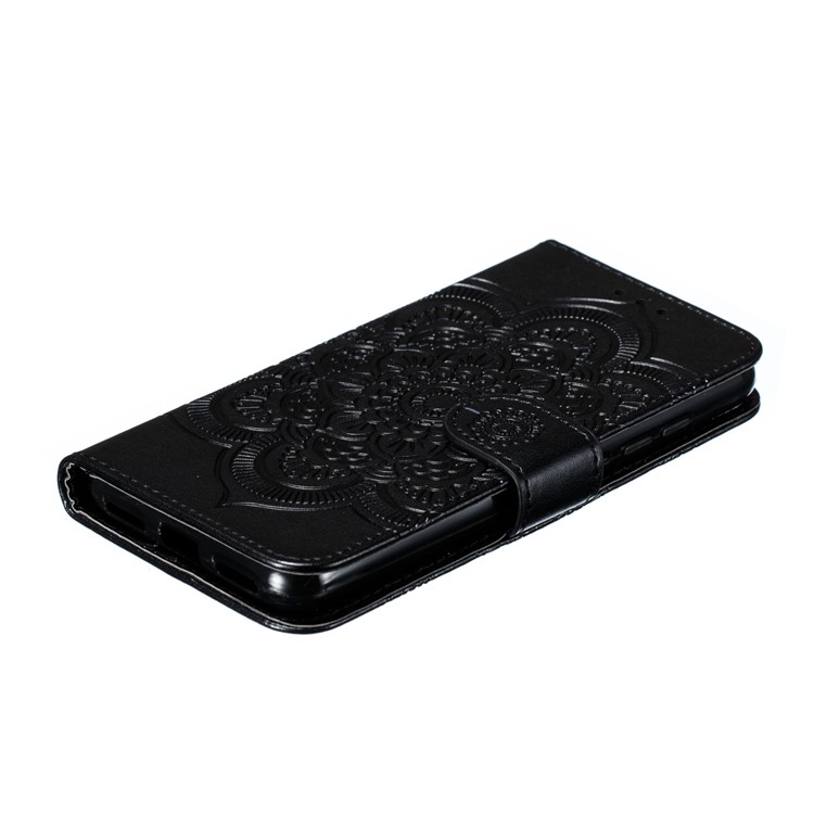 Imprint Mandala Flower Leather Wallet Stand Case for Xiaomi Redmi 7A - Black-7