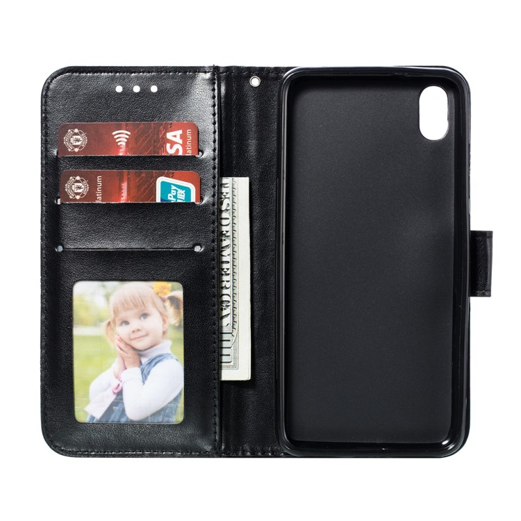 Imprint Mandala Flower Leather Wallet Stand Case for Xiaomi Redmi 7A - Black-9