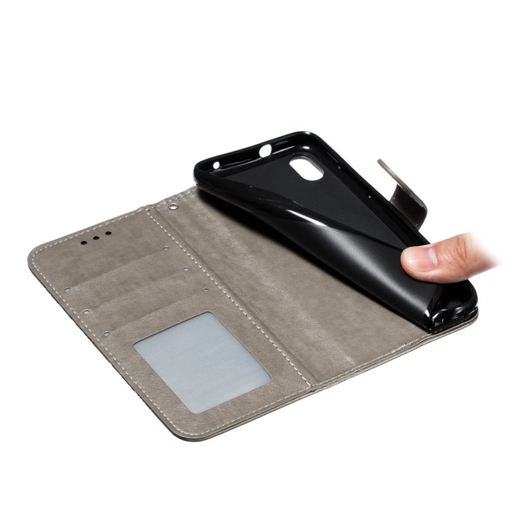 Imprint Mandala Flower Leather Wallet Stand Case for Xiaomi Redmi 7A - Grey-10