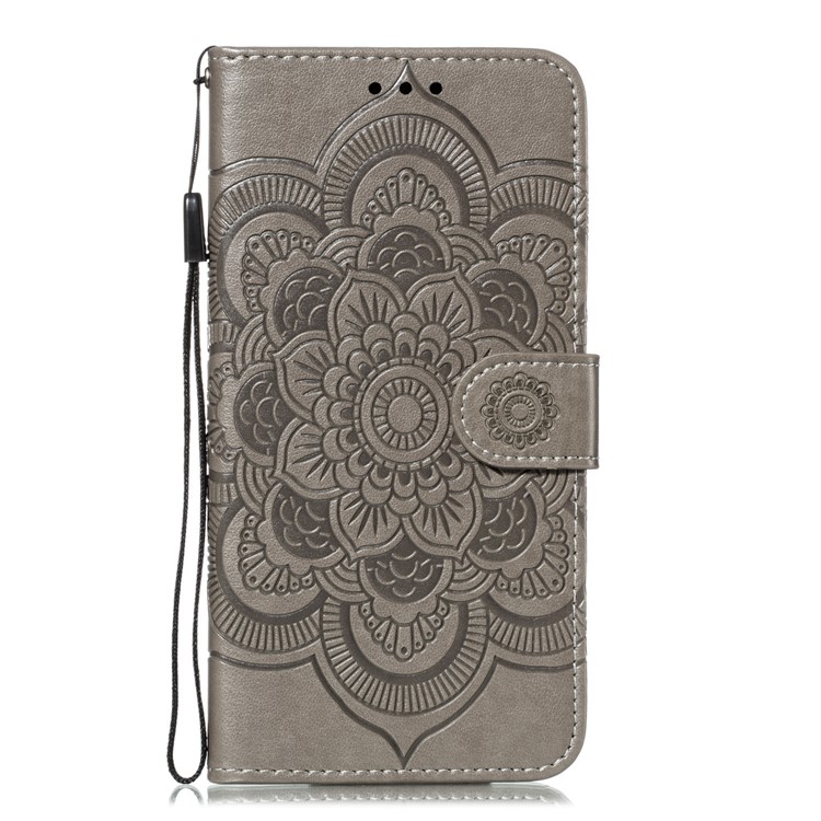 Imprint Mandala Flower Leather Wallet Stand Case for Xiaomi Redmi 7A - Grey-2