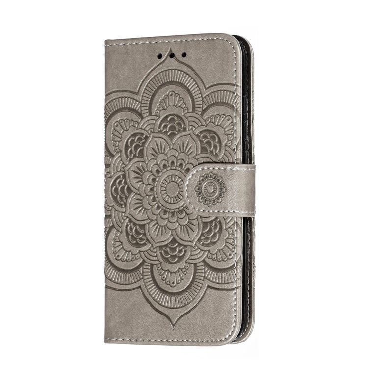 Imprint Mandala Flower Leather Wallet Stand Case for Xiaomi Redmi 7A - Grey-3