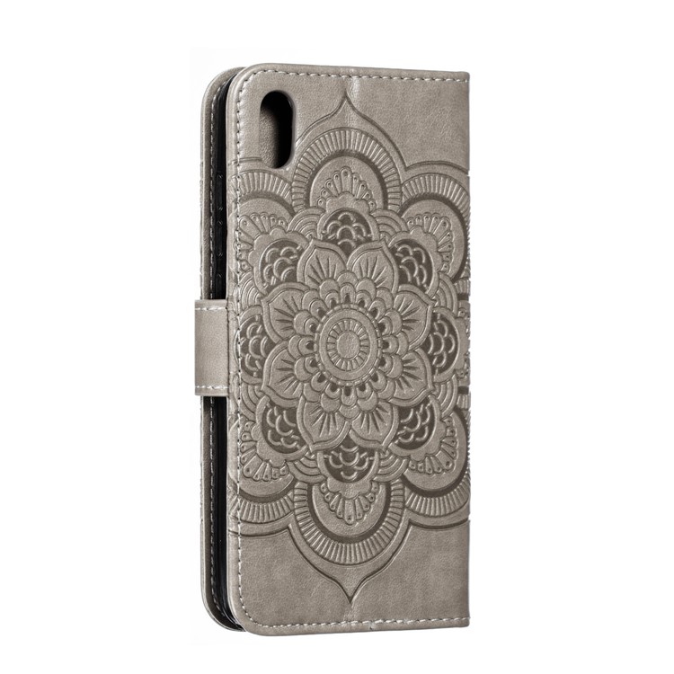 Imprint Mandala Flower Leather Wallet Stand Case for Xiaomi Redmi 7A - Grey-4
