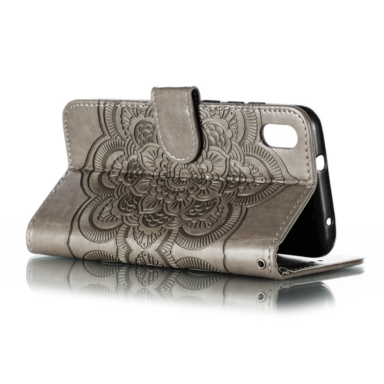 Imprint Mandala Flower Leather Wallet Stand Case for Xiaomi Redmi 7A - Grey-5