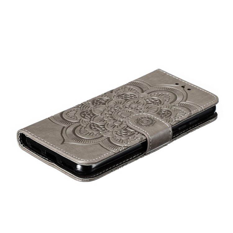Imprint Mandala Flower Leather Wallet Stand Case for Xiaomi Redmi 7A - Grey-7