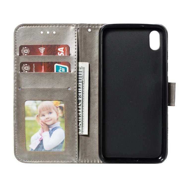 Imprint Mandala Flower Leather Wallet Stand Case for Xiaomi Redmi 7A - Grey-9