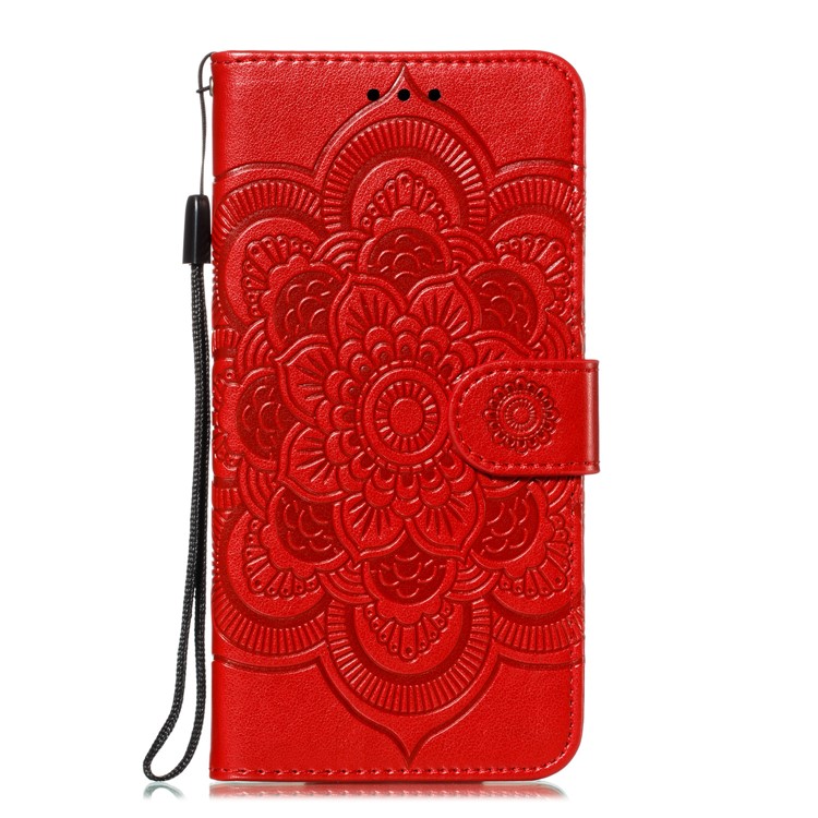 Imprint Mandala Flower Leather Wallet Stand Case for Xiaomi Redmi 7A - Red-2