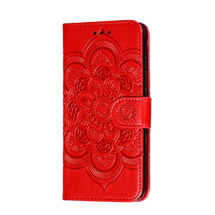 Imprint Mandala Flower Leather Wallet Stand Case for Xiaomi Redmi 7A - Red-3