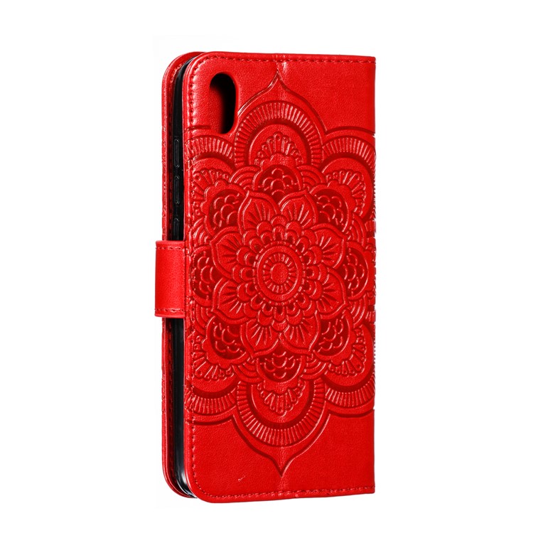 Imprint Mandala Flower Leather Wallet Stand Case for Xiaomi Redmi 7A - Red-4