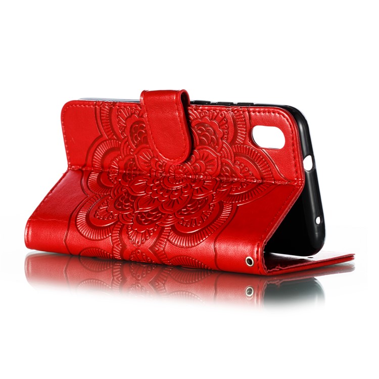 Imprint Mandala Flower Leather Wallet Stand Case for Xiaomi Redmi 7A - Red-5