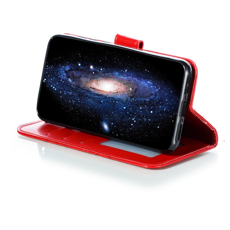 Imprint Mandala Flower Leather Wallet Stand Case for Xiaomi Redmi 7A - Red-6
