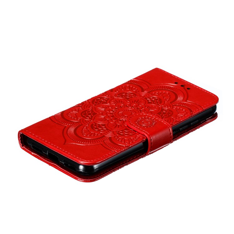 Imprint Mandala Flower Leather Wallet Stand Case for Xiaomi Redmi 7A - Red-7