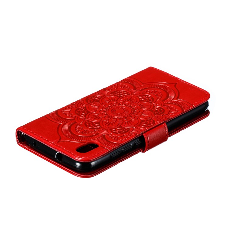 Imprint Mandala Flower Leather Wallet Stand Case for Xiaomi Redmi 7A - Red-8