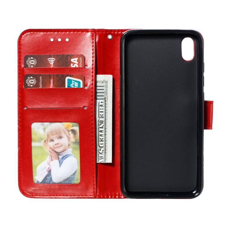 Imprint Mandala Flower Leather Wallet Stand Case for Xiaomi Redmi 7A - Red-9