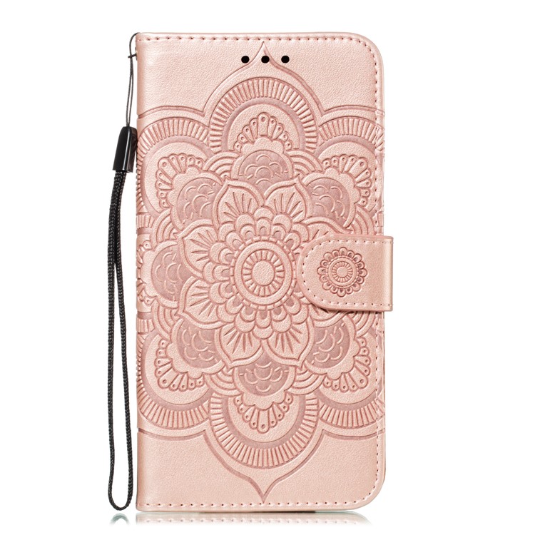 Imprint Mandala Flower Leather Wallet Stand Case for Xiaomi Redmi 7A - Rose Gold-2