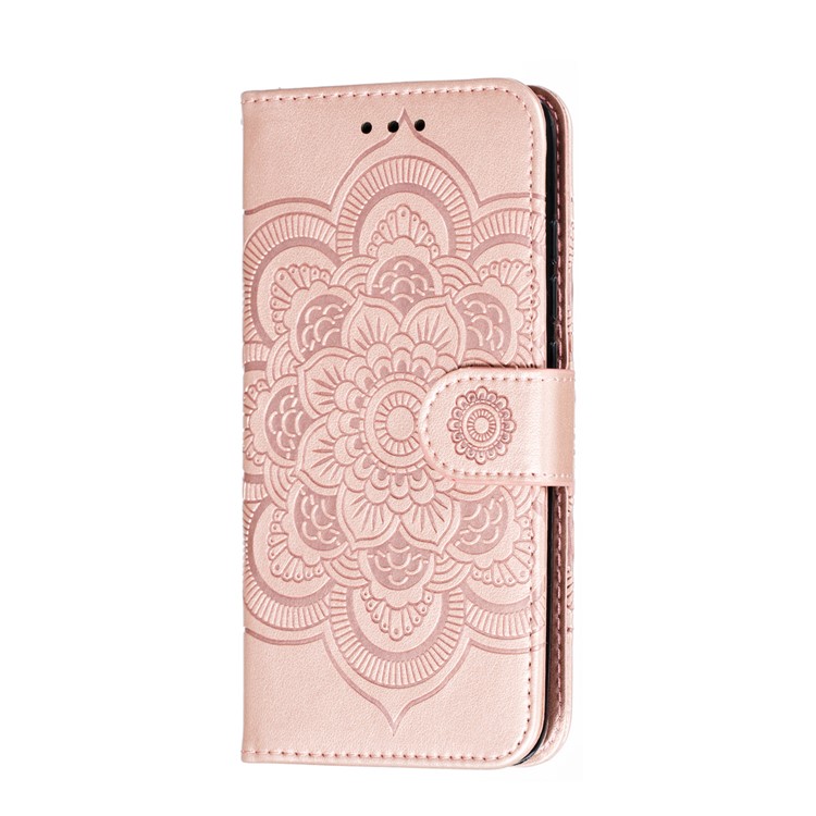 Imprint Mandala Flower Leather Wallet Stand Case for Xiaomi Redmi 7A - Rose Gold-3