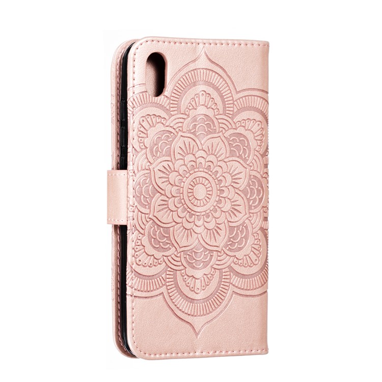Imprint Mandala Flower Leather Wallet Stand Case for Xiaomi Redmi 7A - Rose Gold-4